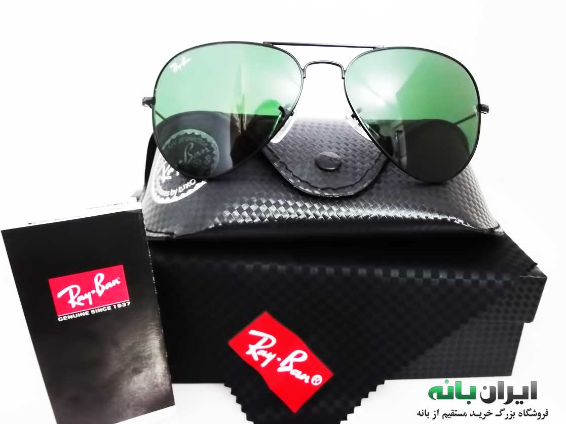 عینک آفتابی ریبن خلبانی شیشه سبز(اورجینال پلاریزه ray-ban)
